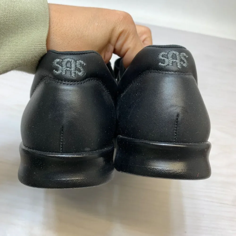 SAS Me Too‎ Black Leather Hook Loop Walking Shoes Womens Size 9 WW Comfort